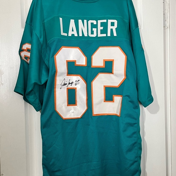 jim langer dolphins autograph Football Jersey with Number 62 - Picture 2 of 2